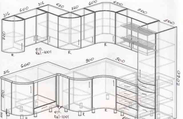 Радиусный кухонный гарнитур